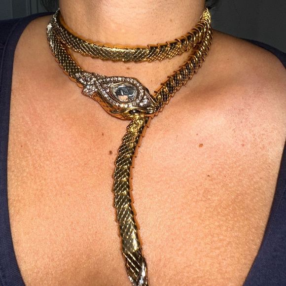 Crystal and gold snakeskin Roberto cavalli necklace sold - Picture 6 of 13